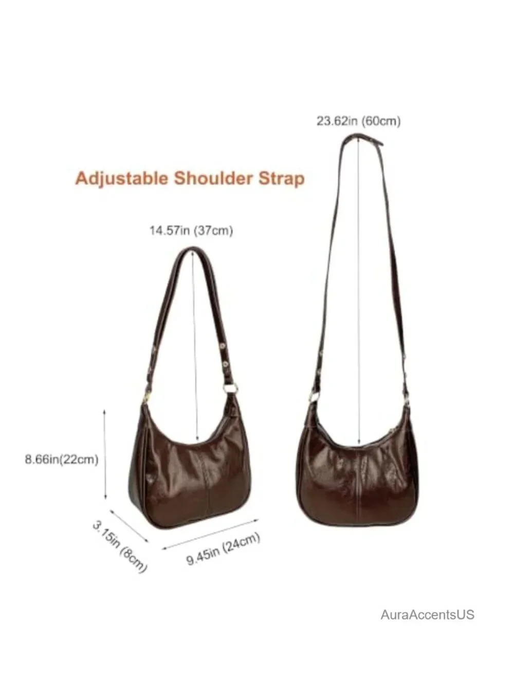 Small Hobo Bag Crescent Shoulder Purse Vegan Leather Brown